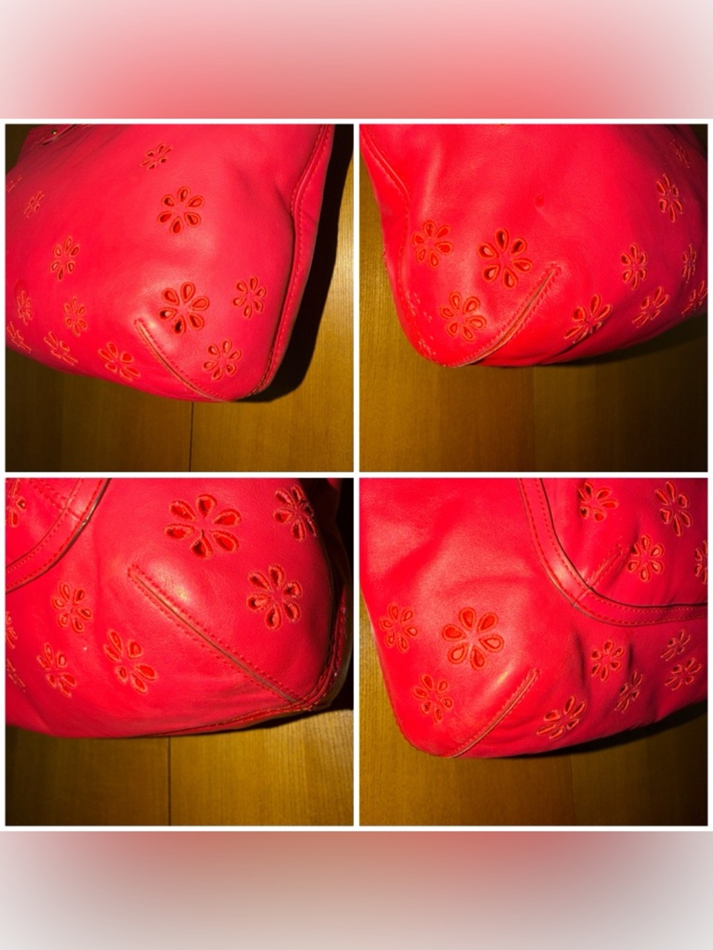 Coach Pink Leather Floral Perforated Chain Shoulder Bag Turnlock - Style 23842 - Picture 8 of 16